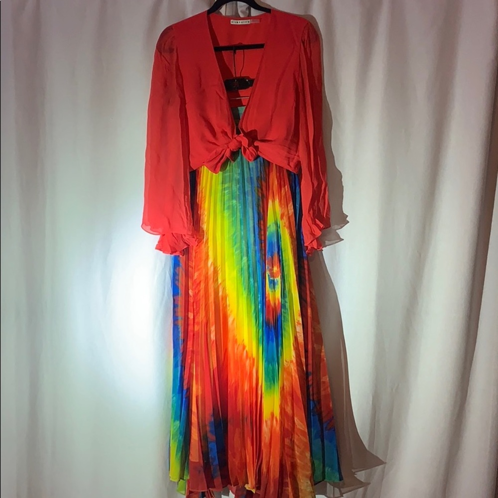 Pleated Asymetrical Rainbow Skirt w/Tie Top